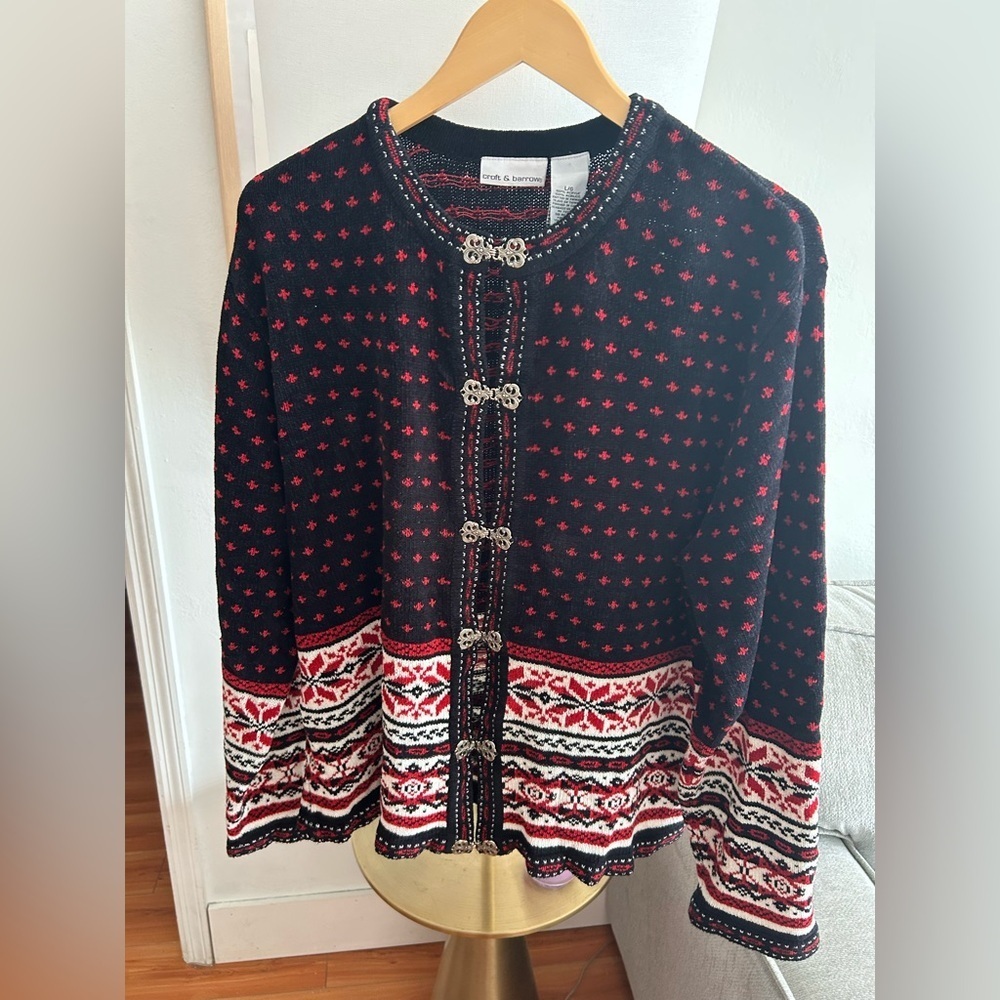 Vintage Croft & Barrow Knit Cardigan L Nordic Fisherman Sweater - Picture 6 of 9